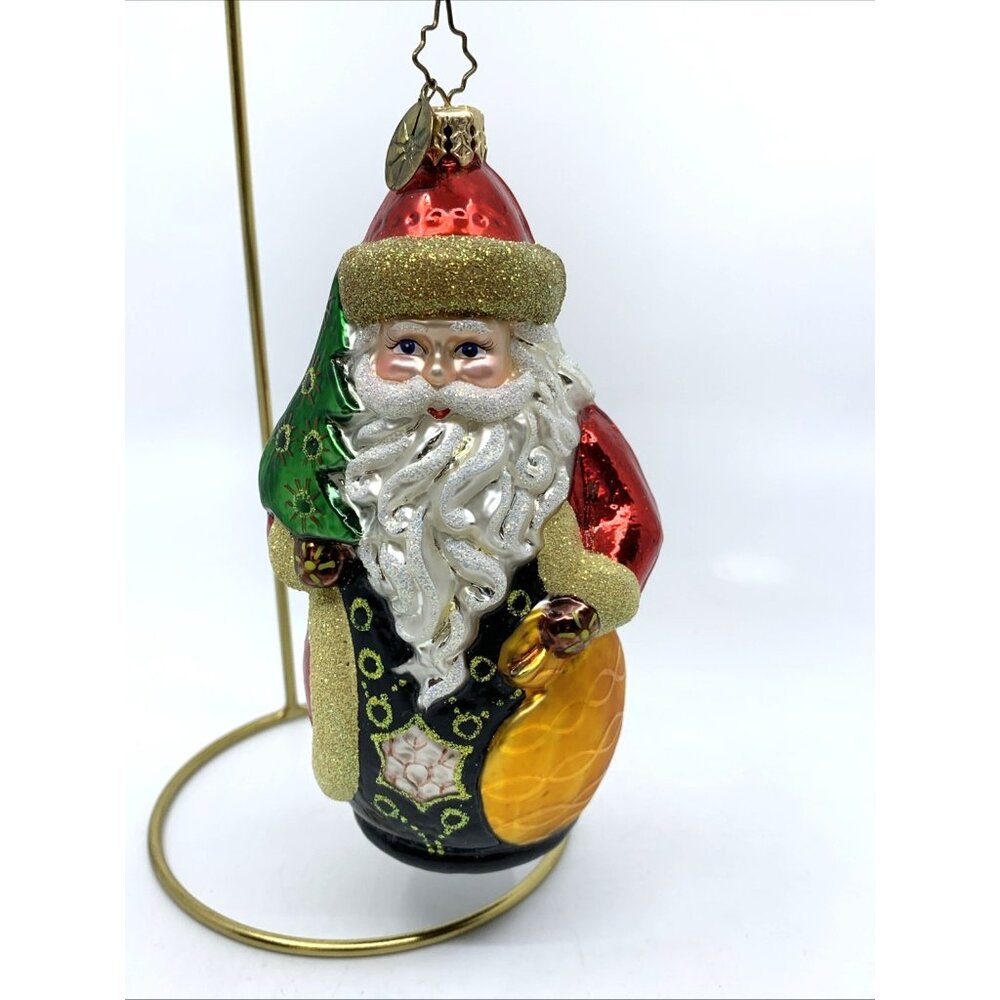 Christopher Radko Blown Glass Ornament European St Nicolas w/Gold Gift Bag Santa
